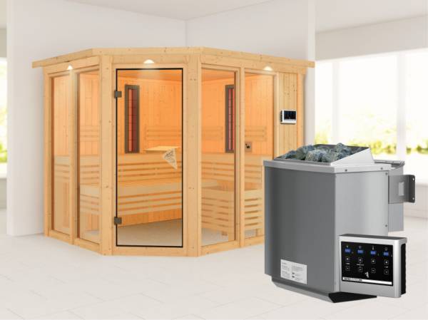 Karibu Multifunktions-Sauna Ava mit Dachkranz, 9 kW Bioofen und Infrarotstrahler Karibu Multifunktions-Sauna Ava mit Dachkranz, 9 kW Bioofen und Infrarotstrahler